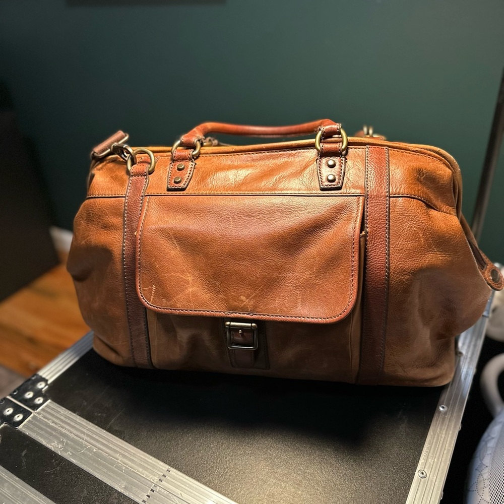 Brown Leather Duffel Bag with Sturdy Handles